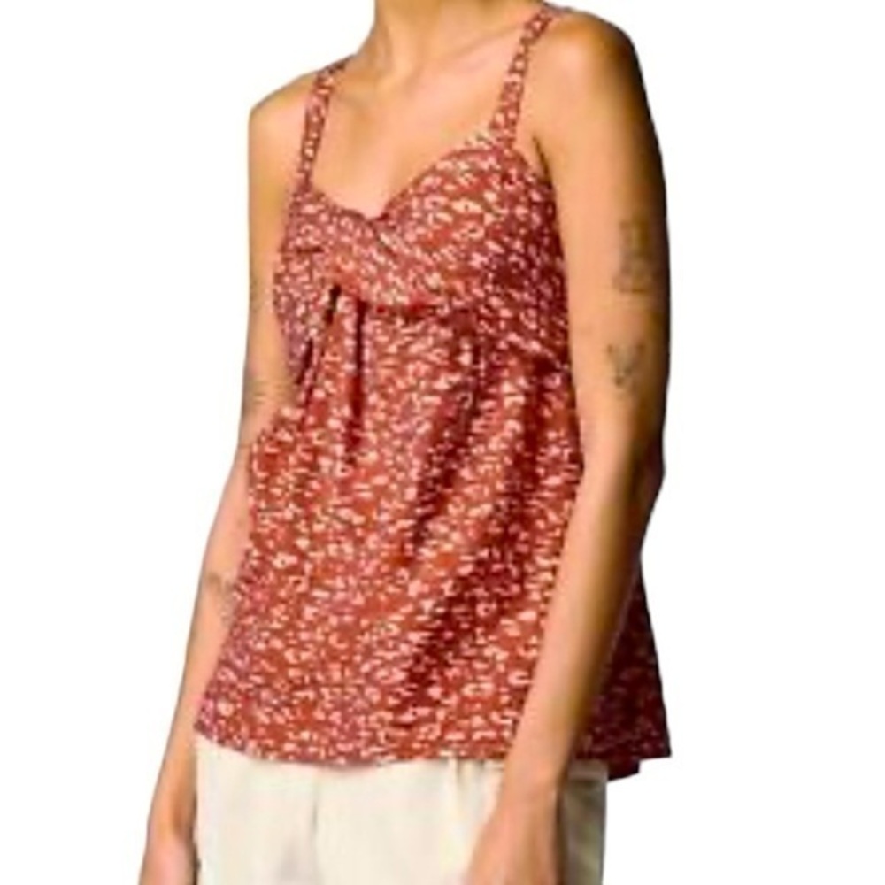 Women’s Rust Red Print Boho Babydoll Sleeveless Tank Top Size XL Smocked Back